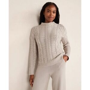 NEW! Haven Well Within Wms Organic Cotton Cable Mockneck Sweater Oyster M $148